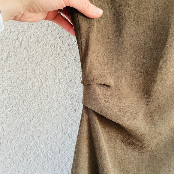 Zara Brown / Army Green Ruched Side Fitted Midi Cocktail Dress NWT - Picture 5 of 16